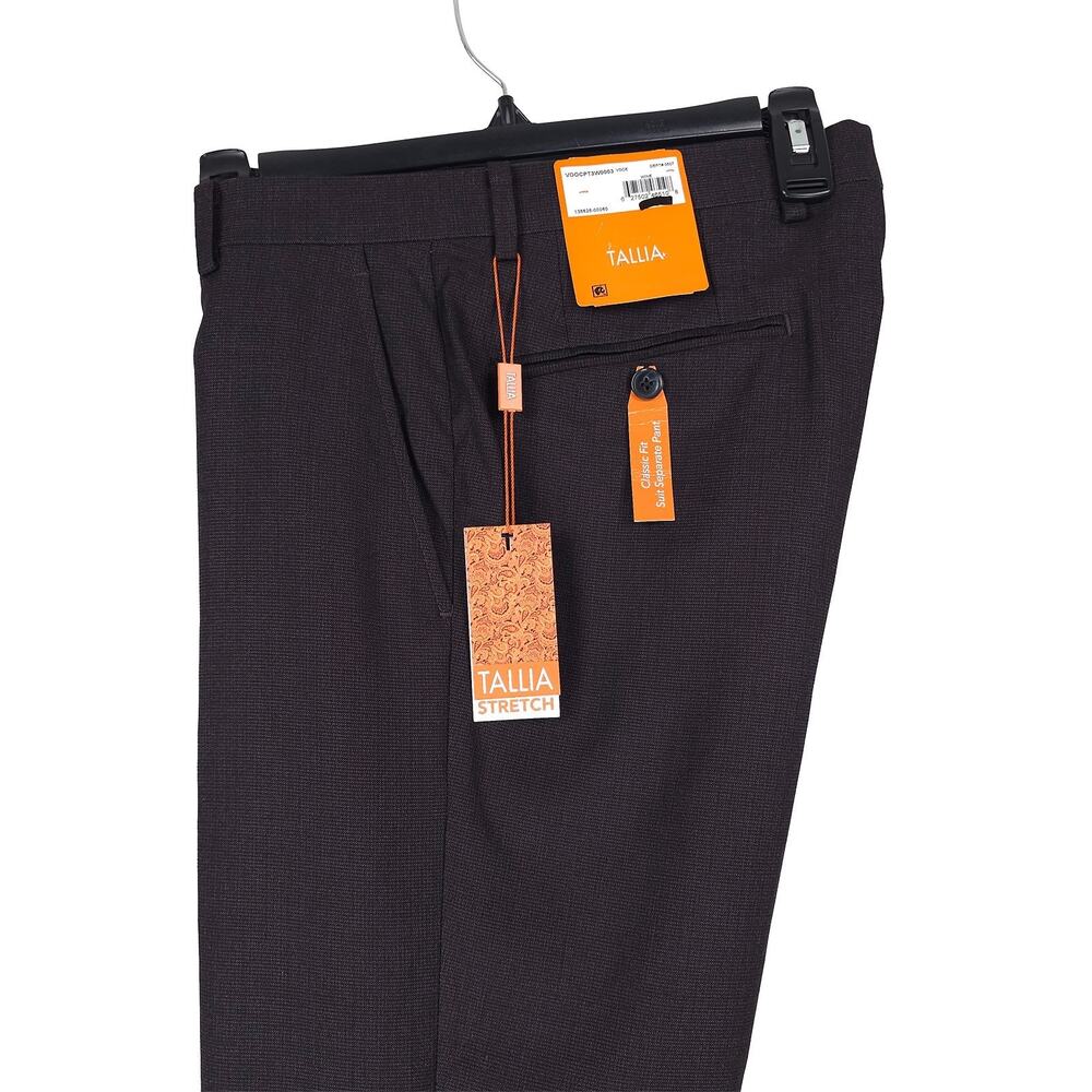 Tallia Mens Classic Fit Suit Pants 30x30 Wine Burgundy Solid Stretch NWT